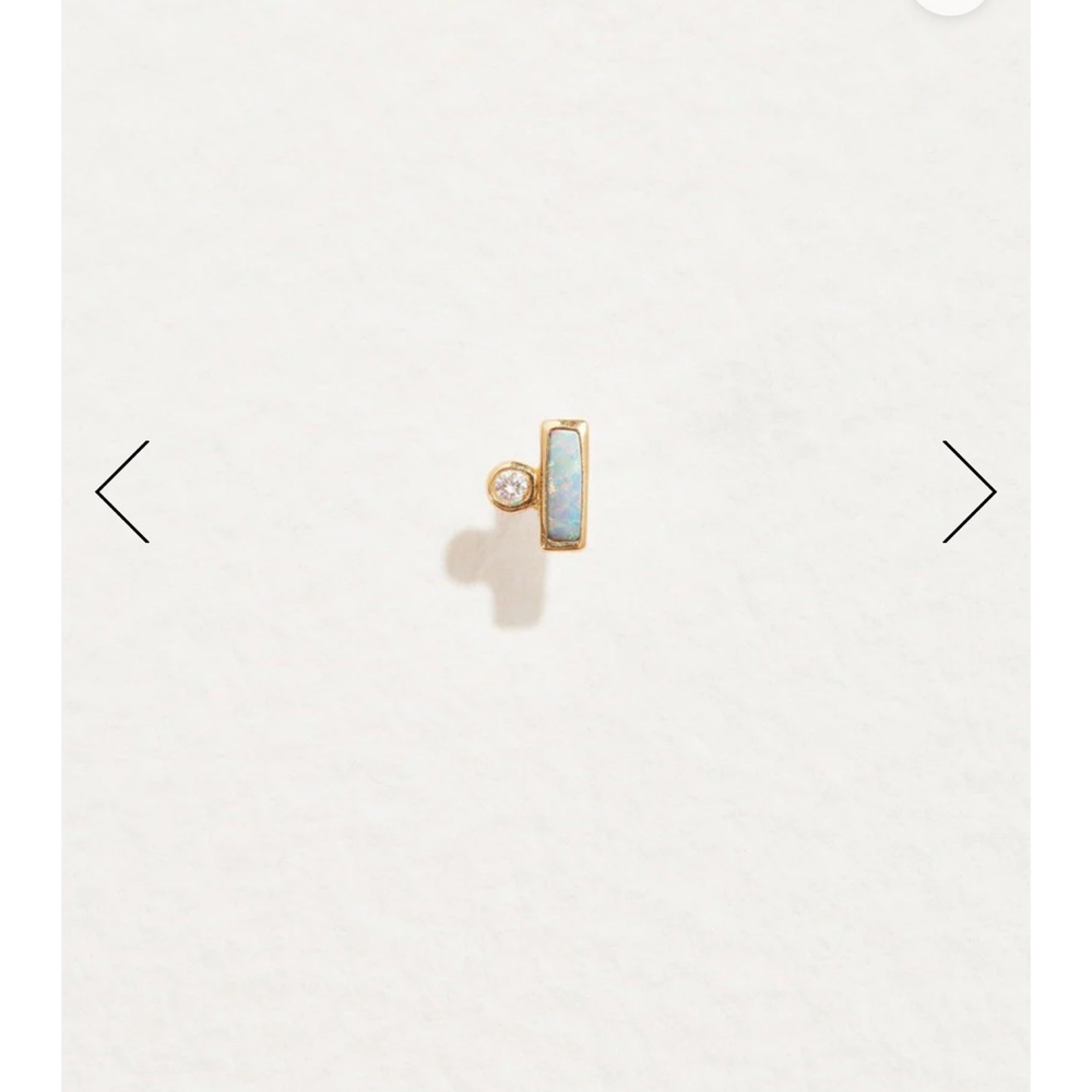 Pamela Love Bar Dot Stud Threaded End Earring Yellow Gold Diamond Opal